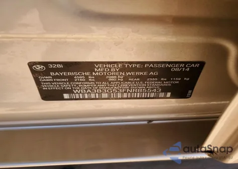 2015 BMW 328 Xi z USA, uszkodzony, nr VIN WBA3B3G53FNR85543